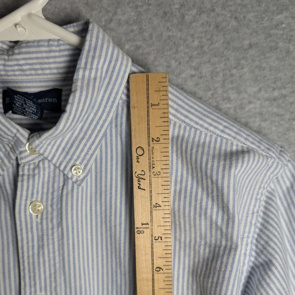 Ralph Lauren Boys Blue White Striped Oxford Button Down Shirt Size 14 Cotton